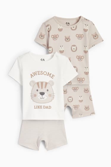 Babys - Set van 2 - dieren - baby-pyjama - 4-delig - crème wit