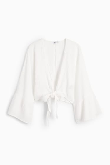 Tieners & jongvolwassenen - CLOCKHOUSE - korte blouse van mousselinestof - wit
