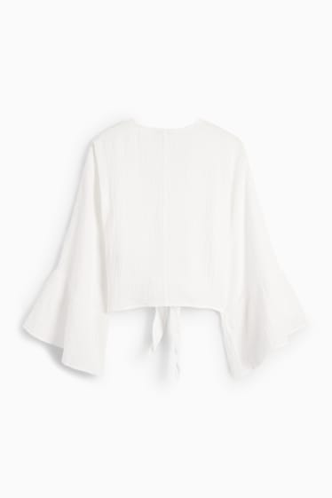 Dames - CLOCKHOUSE - korte blouse van mousselinestof - wit