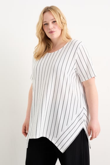 Damen - T-Shirt - gestreift - strukturiert - weiß