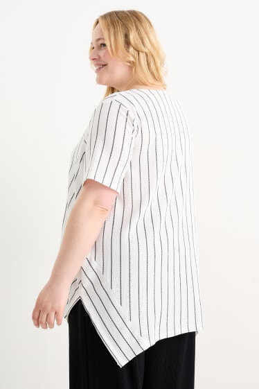 Women - T-shirt - striped - textured - white