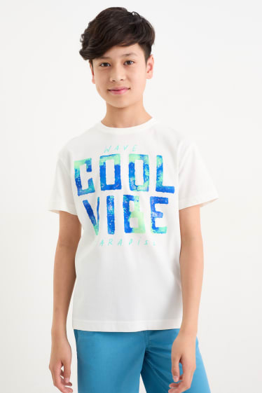 Dětské - Palmový motiv - souprava - tričko s krátkým rukávem a košile - 2dílná - bílá