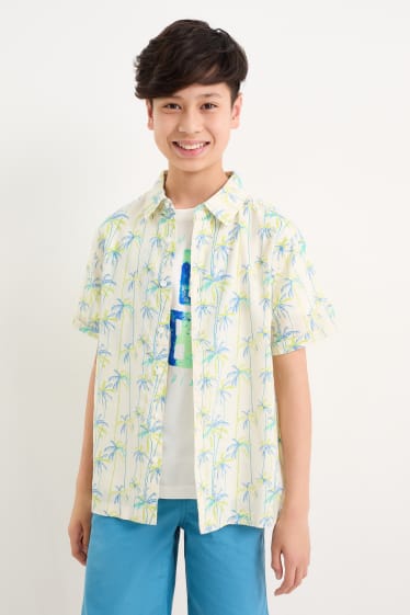 Dětské - Palmový motiv - souprava - tričko s krátkým rukávem a košile - 2dílná - bílá