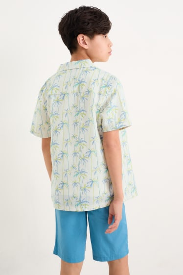 Kinder - Palme - Set - Kurzarmshirt und Hemd - 2 teilig - weiß