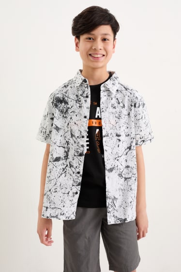 Kinder - Farbklecks - Set - Kurzarmshirt und Hemd - 2 teilig - weiß / schwarz