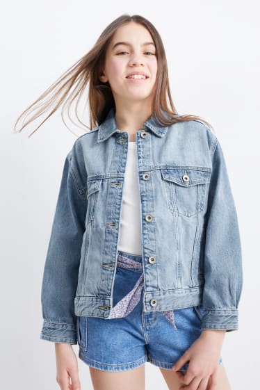 Dětské - Květinové motivy - džínová bunda - džíny - světle modré