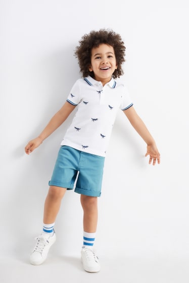 Kinder - Dino - Set - Poloshirt und Jeans-Shorts - 2 teilig - weiss