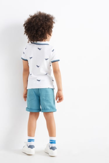 Enfants - Dinosaure - ensemble - polo et short en jean - 2 pièces - blanc