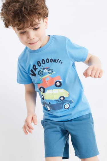 Kinder - Multipack 3er - Dino und Auto - Kurzarmshirt - hellblau