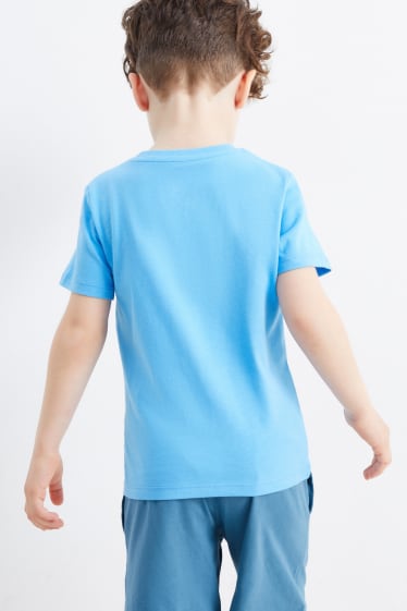 Kinder - Multipack 3er - Dino und Auto - Kurzarmshirt - hellblau