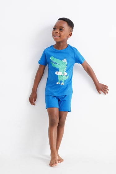 Dzieci - Wielopak, 2 szt. - krokodyl z deskorolką - krótka piżama - 4 części - niebieski / turkusowy