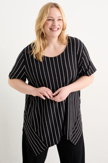 Women - T-shirt - striped - textured - black