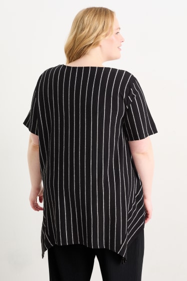 Women - T-shirt - striped - textured - black