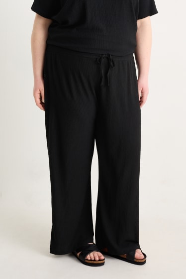 Donna - Pantaloni di stoffa - vita alta - gamba ampia - nero