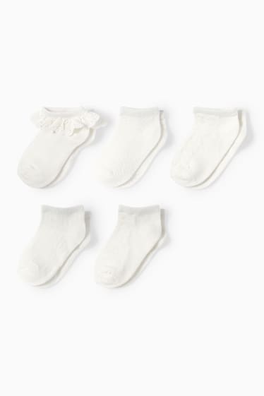 Babys - Set van 5 paar - babysneakersokken - crème wit