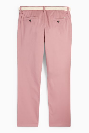 Pánské - Kalhoty chino s páskem - regular fit - tmavě růžová