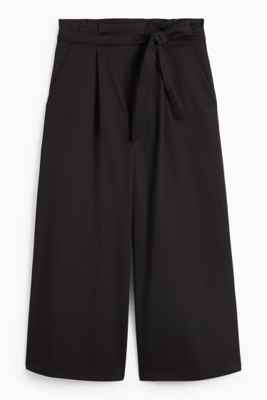Dámské - Plátěné kalhoty - high waist - wide leg - černá