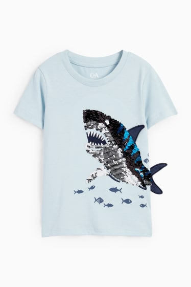 Children - Shark - set - short sleeve T-shirt and sweat shorts - 2 piece - light blue
