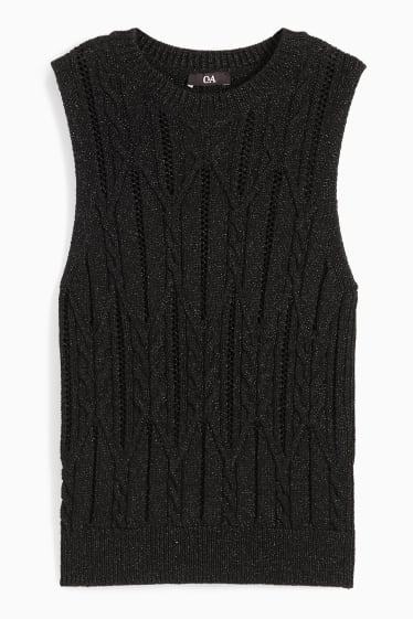 Femei - Vestă pulover - cu torsade - negru