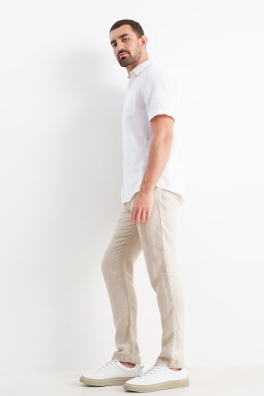Heren - Linnen broek met riem - regular fit - beige