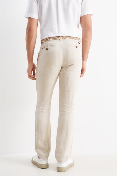 Mężczyźni - Lniane spodnie z paskiem - regular fit - beżowy
