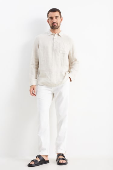 Pánské - Kalhoty chino - tapered fit - lněná směs - bílá