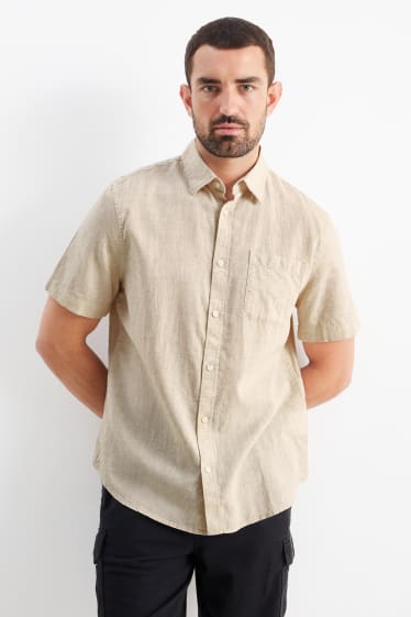 Men - Shirt - regular fit - Kent collar - linen blend - light beige