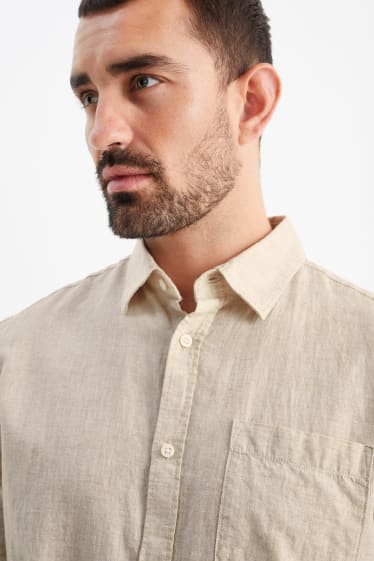 Men - Shirt - regular fit - Kent collar - linen blend - light beige