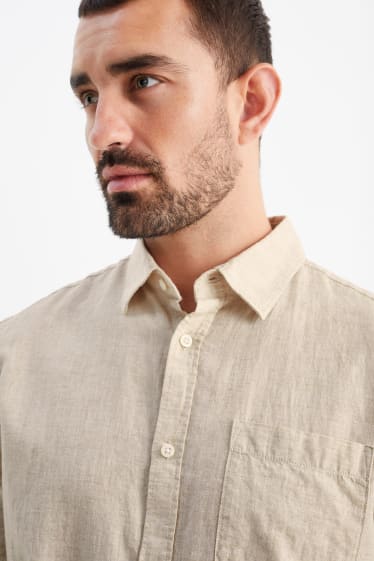 Hombre - Camisa - regular fit - Kent - mezcla de lino - beige claro