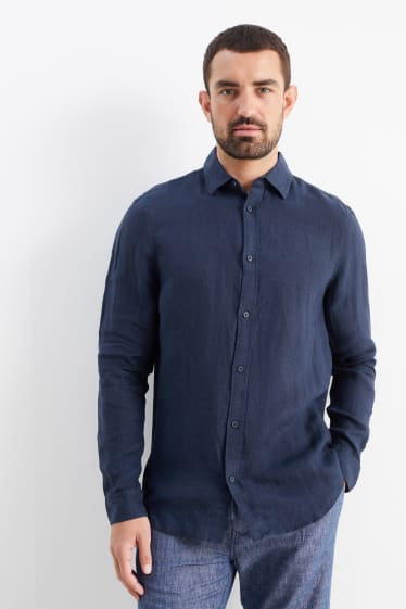 Home - Camisa de lli - regular fit - Kent - blau fosc