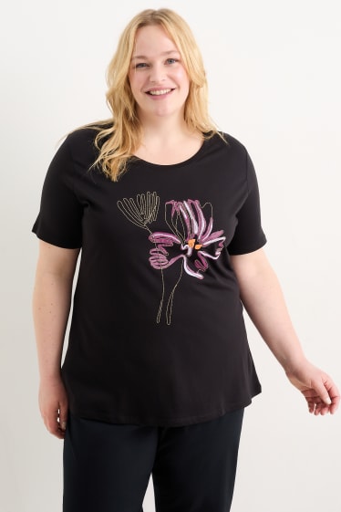 Donna - T-shirt con catenella applicata - nero