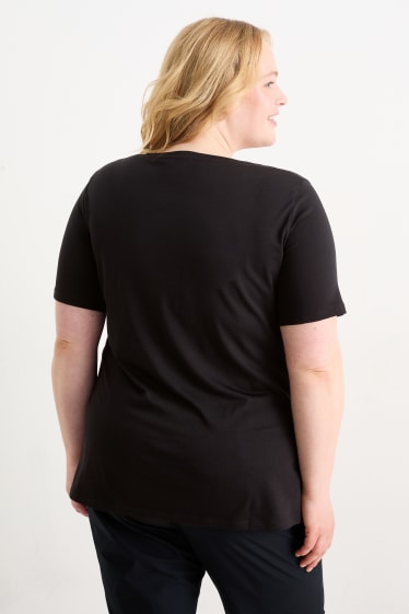 Women - T-shirt with chain appliqué - black