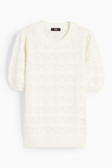 Women - Knitted jumper - short sleeve - white