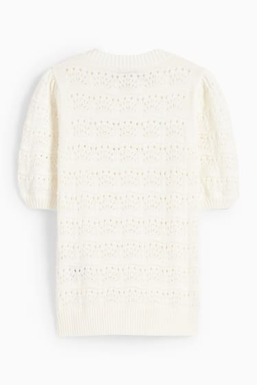 Women - Knitted jumper - short sleeve - white
