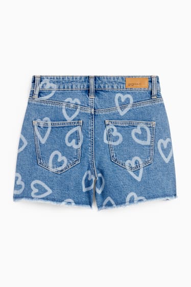 Enfants - Cœurs - short en jean - jean bleu