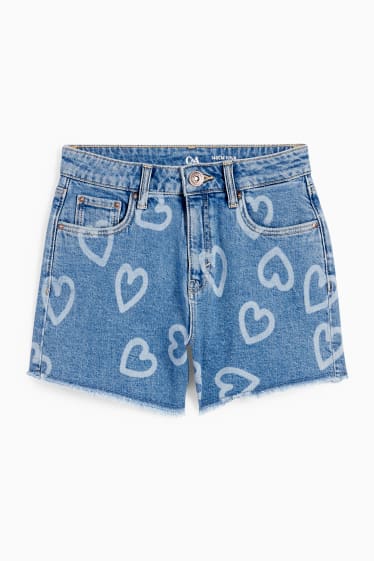 Enfants - Cœurs - short en jean - jean bleu