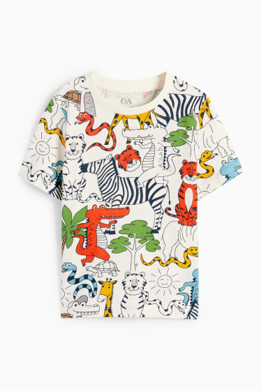 Niños - Animales de la selva - camiseta de manga corta - blanco roto