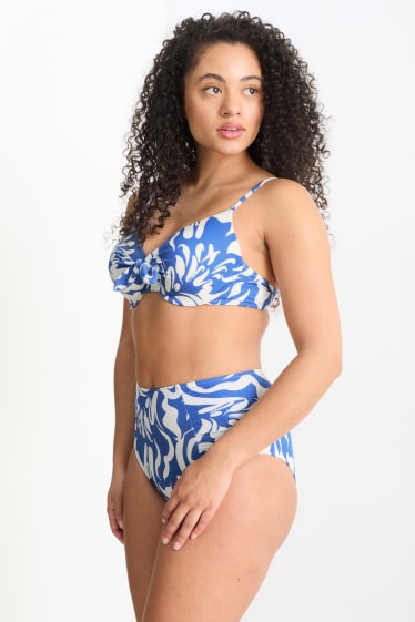 Donna - Slip bikini - vita alta - LYCRA® XTRA LIFE™ - fantasia - blu / bianco