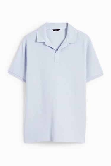 Men - Fine knit polo shirt - light blue