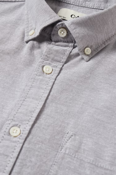 Hommes - Chemise Oxford - regular fit - col button down - gris chiné