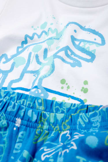 Copii - Dinozauri - pijama scurtă - 2 piese - alb / albastru
