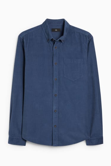 Uomo - Camicia di velluto a coste - regular fit - button down - blu scuro