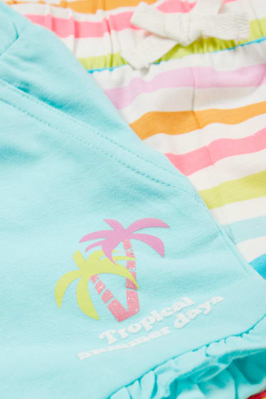 Kinderen - Set van 2 - palmen - shorts - roze / turquoise