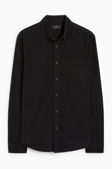 Hommes - Chemise en velours côtelé - regular fit - col button-down - noir
