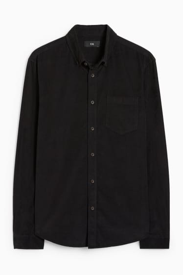 Herren - Cordhemd - Regular Fit - Button-down - schwarz