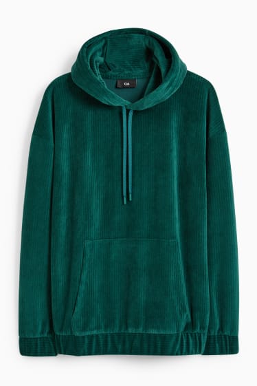 Hommes - Sweat à capuche en velours - vert foncé