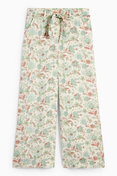 Dětské - Plátěné kalhoty - s květinovým vzorem - světle zelená