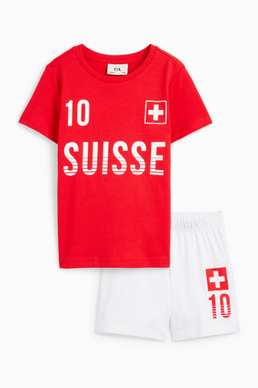 Niños - Suiza - pijama corto - 2 piezas - blanco / rojo
