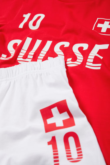 Copii - Elveția - pijama scurtă - 2 piese - alb / roșu