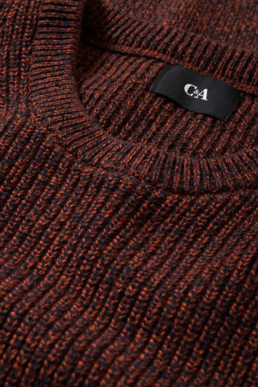 Men - Jumper - ribbed - orange / dark blue